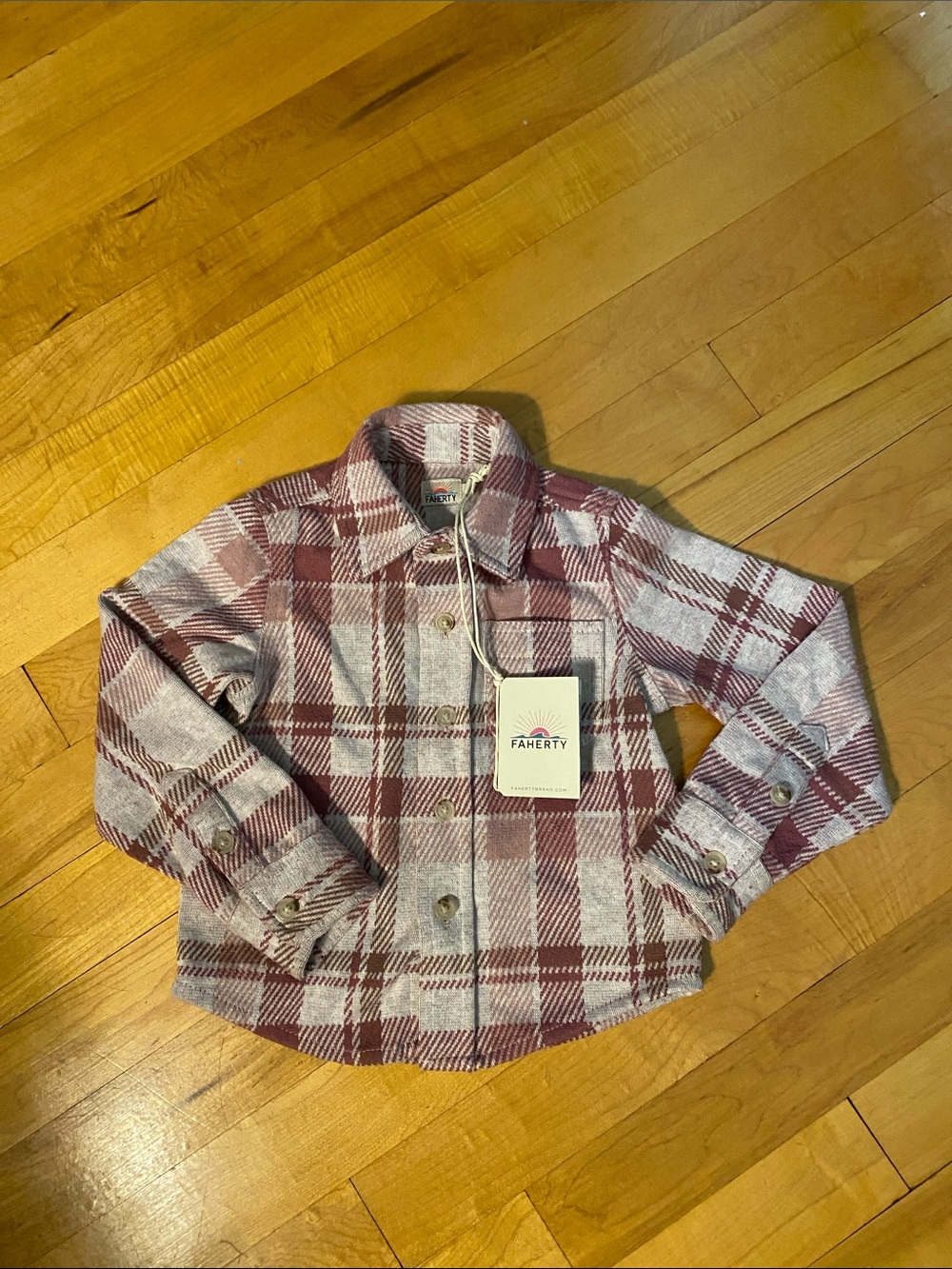 NWT faherty kids legend sweater shirt Amelia plaid light pink maroon 2t